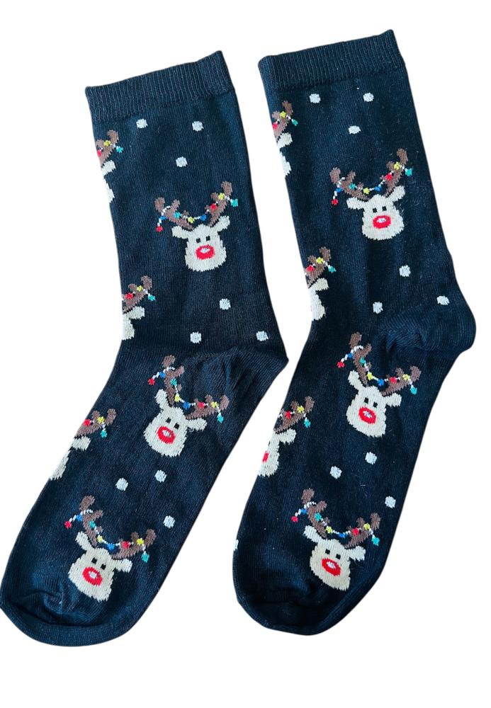 Sosete de Craciun Barbatesti 3/set,Imprimeu Cap de ren,Engros